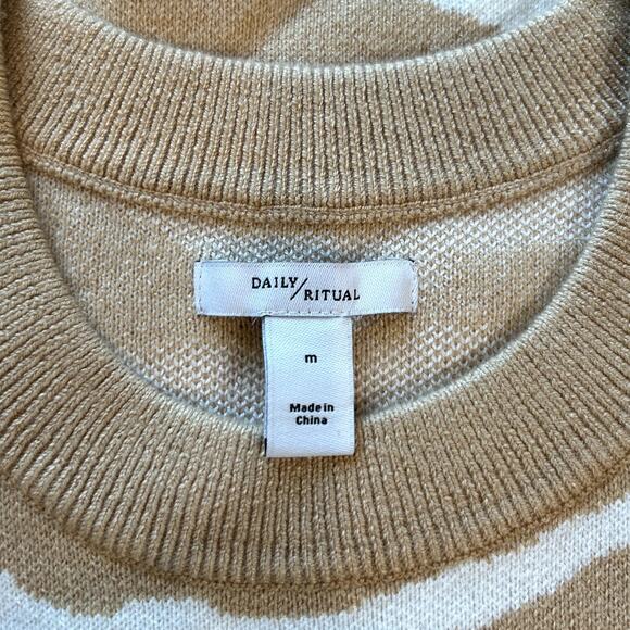 NWT DAILY RITUAL Tan Zebra Print Sweater Size M Casual Indie Hipster Preppy Fall - Picture 8 of 10